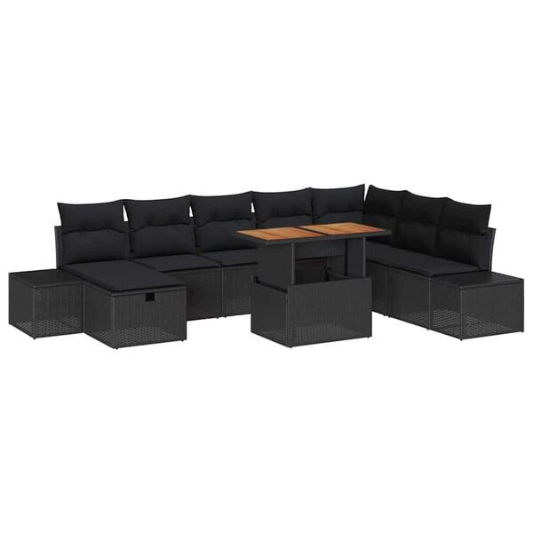 vidaXL Set Divano da Giardino con archiviazione 9 pcs Nero Poly Rattan