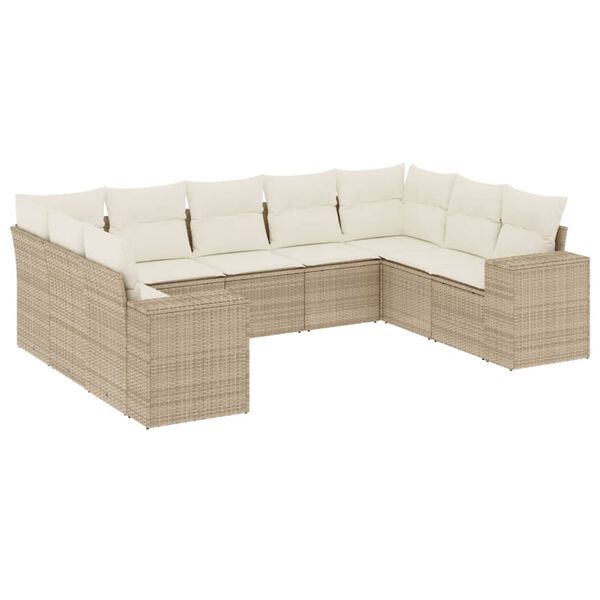 vidaXL Set Divano da Giardino 9 pz con Cuscini Beige in Polyrattan