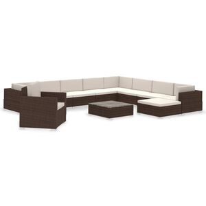 vidaXL Set Divani da Giardino 12 pz con Cuscini in Polyrattan Marrone
