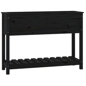 vidaXL Fioriera con Mensola Nera 111,5x34,5x81 cm Legno Massello Pino