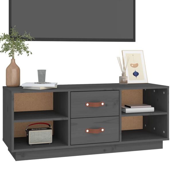 vidaXL Mobile Porta TV Grigio 100x34x40 cm in Legno Massello di Pino