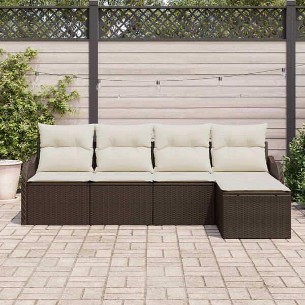 vidaXL Set Divano da Giardino con cuscino 5 pcs Marrone Poly Rattan