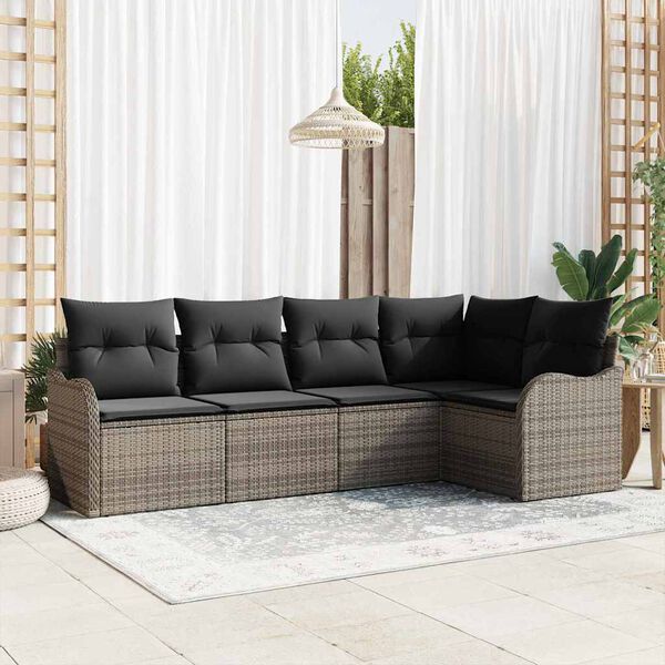 vidaXL Set Divano da Giardino 5 pcs Grigio polyrattan