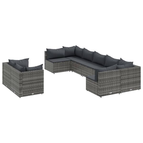 vidaXL Set Divano da Giardino 9 pz con Cuscini Grigio in Polyrattan