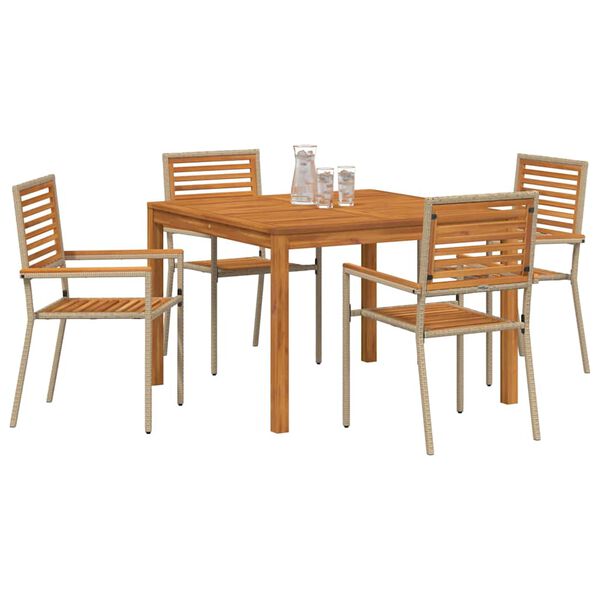 vidaXL Set da Pranzo per Giardino 5 pcs Beige Poly Rattan