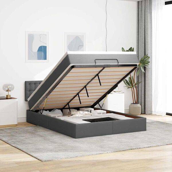 vidaXL Pouf Letto con Materasso e LED Grigio Scuro 140x190 cm