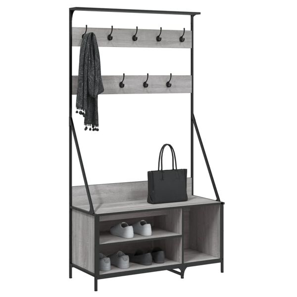 vidaXL Appendiabiti con Porta Scarpe Grigio Sonoma 100x41x184 cm