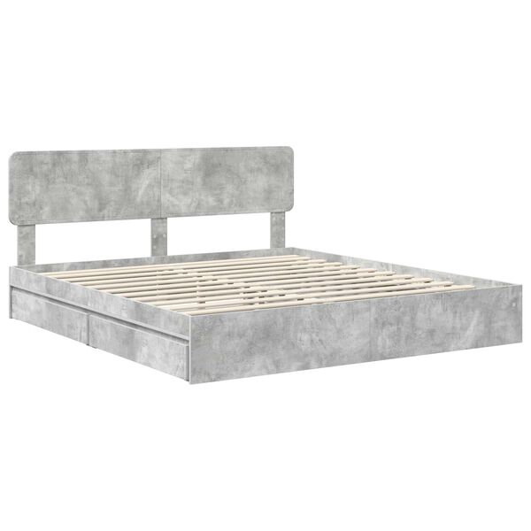 vidaXL Letto con Contenitore con testiera Grigio cemento 200 x 200 cm