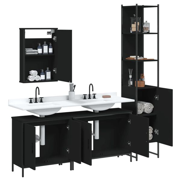 vidaXL Set Mobili da Bagno 4 pz Nero in Legno Multistrato