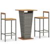 vidaXL Set Bar Giardino 3pz Grigio Polyrattan e Legno Massello Acacia