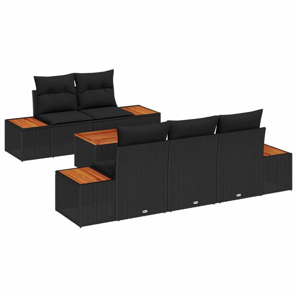 vidaXL Set Divano da Giardino con cuscino 6 pcs Nero Poly Rattan