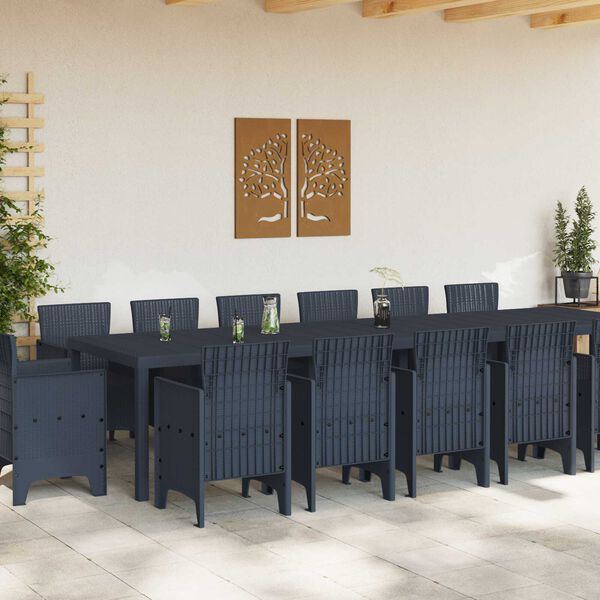 vidaXL Set da Pranzo per Giardino 15 pcs Antracite Rattan Polt