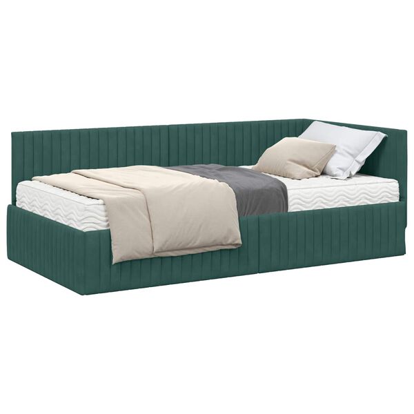 vidaXL Struttura Letto Angolare con Materasso 2 pcs Verde Velluto