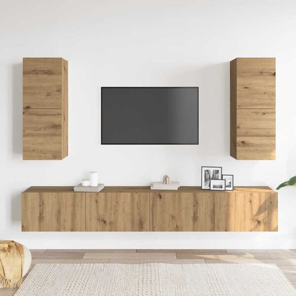 vidaXL Set Mobile TV 4 pz Montato a Parete Rovere in Legno Multistrato