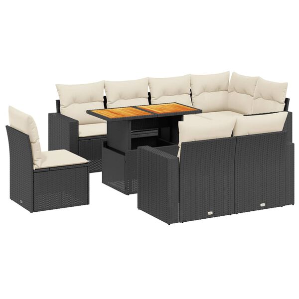 vidaXL Set Divani da Giardino 9 pz con Cuscini Nero in Polyrattan
