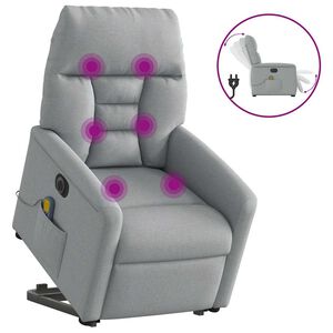vidaXL Poltrona Alzapersona Massaggi Elettrica Grigio Chiaro Tessuto