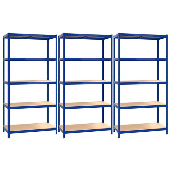 vidaXL Scaffali a 5 Ripiani 3 pz Blu in Acciaio e Legno Multistrato