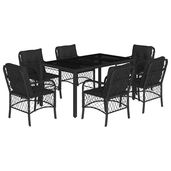 vidaXL Set da Pranzo da Giardino 7 pz Nero con Cuscini in Polyrattan
