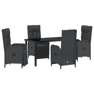 vidaXL Set da Pranzo per Giardino con cuscino 5 pcs Nero polyrattan