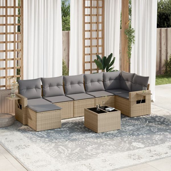 vidaXL Set Divano da Giardino 8 pz con Cuscini Beige in Polyrattan