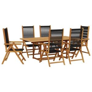 vidaXL Set Pranzo da Giardino 7 pz Nero Polyrattan e Legno Massello