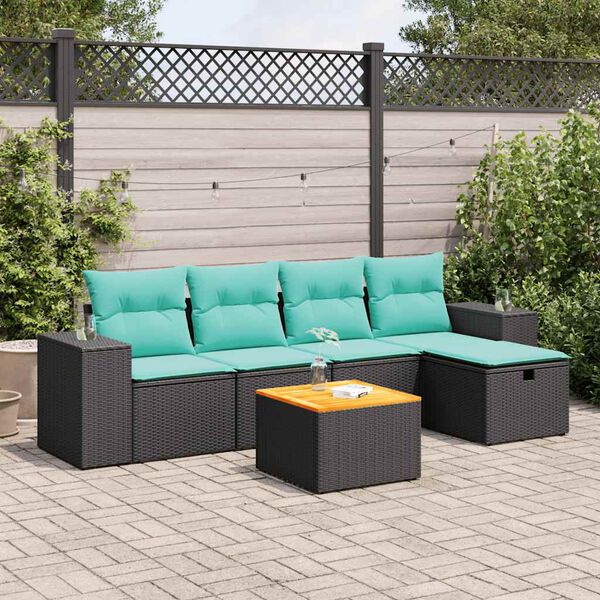 vidaXL Set Divano da Giardino 6 pz con Cuscini Nero in Polyrattan