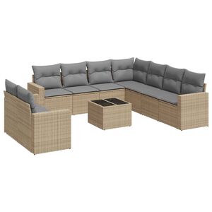 vidaXL Set Divano da Giardino 10 pz con Cuscini Beige in Polyrattan