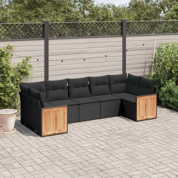 vidaXL Set Divani da Giardino con Cuscini 7pz Nero Polyrattan