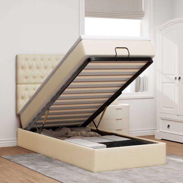 vidaXL Pouf Letto con Materasso Crema 100x200 cm in Tessuto