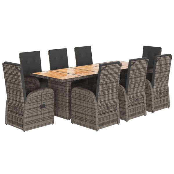 vidaXL Set da Pranzo da Giardino 9 pz con Cuscini in Polyrattan Grigio