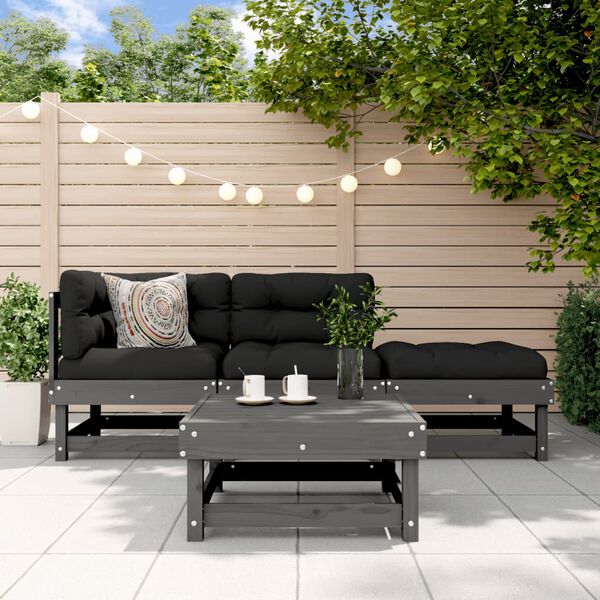 vidaXL Set Divani da Giardino 4pz con Cuscini in Legno Massello Grigio