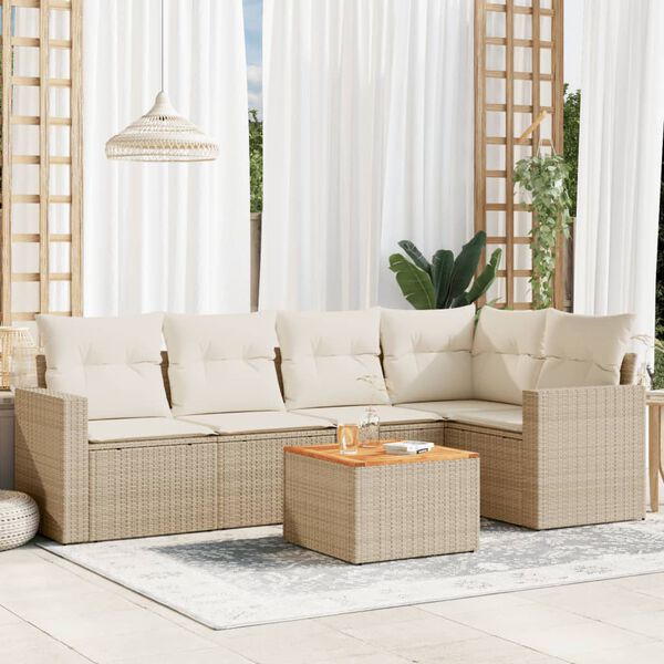 vidaXL Set Divano da Giardino 6 pz con Cuscini Beige in Polyrattan