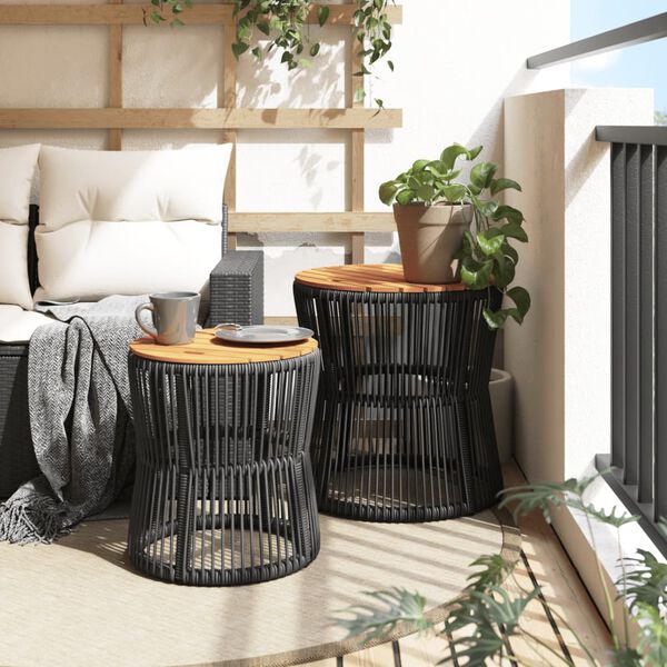 vidaXL Tavolini da Giardino 2 pz con Piano in Legno Neri in Polyrattan