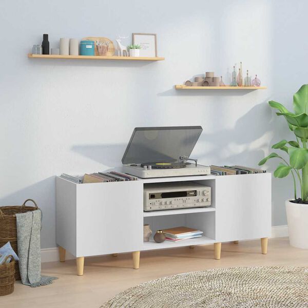 vidaXL Mobiletto Porta Dischi Bianco 121x38x48 cm Legno Massello