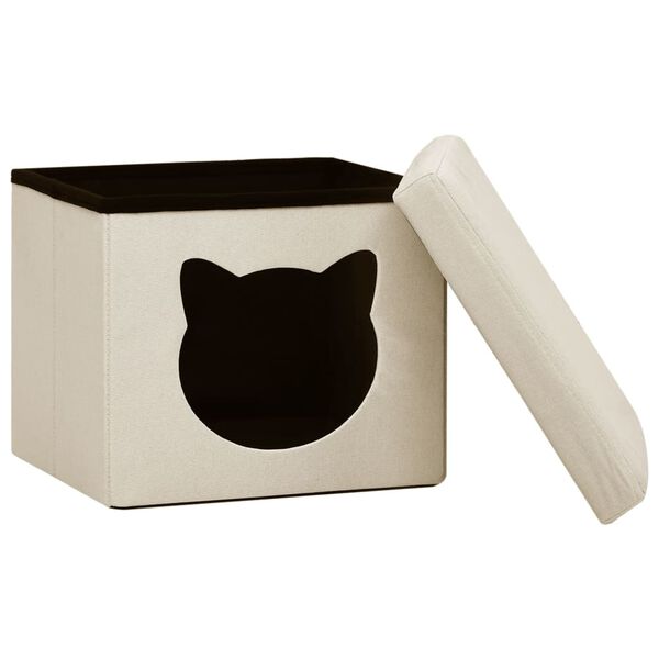 vidaXL Sgabello con Contenitore Pieghevole Gatto Bianco Crema Tessuto