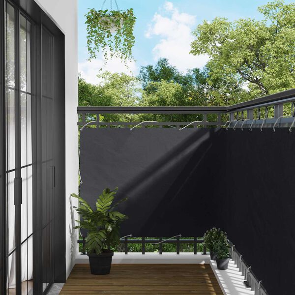 vidaXL Schermo da balcone Nero 120 x 200 cm Oxford alu rivestito in PU