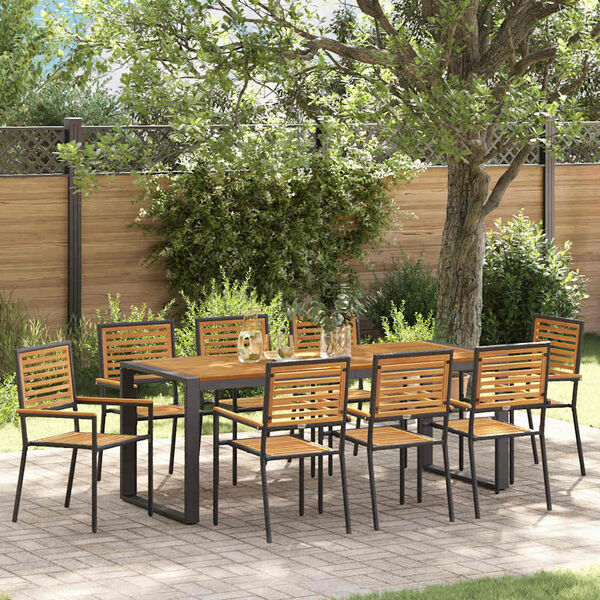 vidaXL Set da Pranzo per Giardino 9 pcs Nero e Legno polyrattan