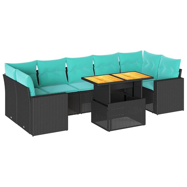 vidaXL Set Divani da Giardino con Cuscini 8 pz Nero in Polyrattan