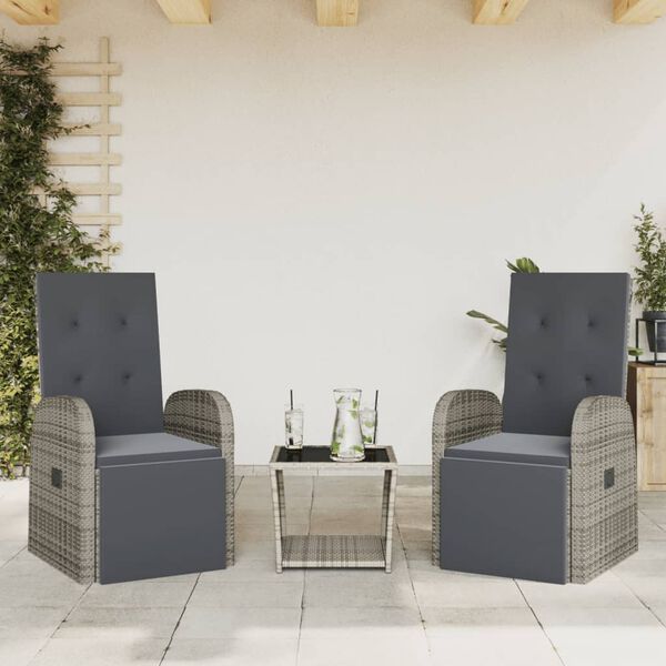 vidaXL Set da Pranzo da Giardino 3 pz con Cuscini in Polyrattan Grigio