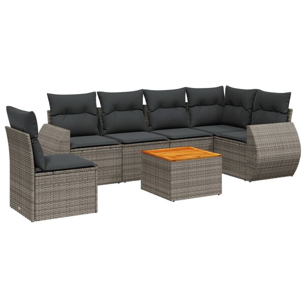 vidaXL Set Divani da Giardino 7 pz con Cuscini Grigio in Polyrattan