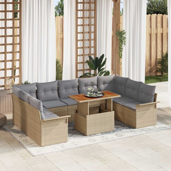vidaXL Set Divano da Giardino 10 pcs Beige Poly Rattan