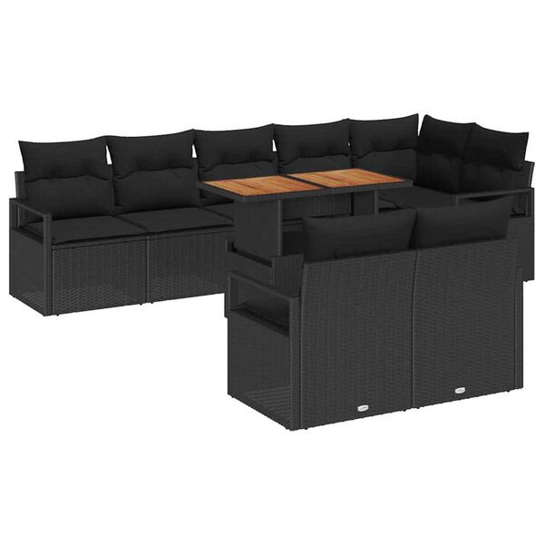 vidaXL Set Divano da Giardino con archiviazione 9 pcs Nero Poly Rattan