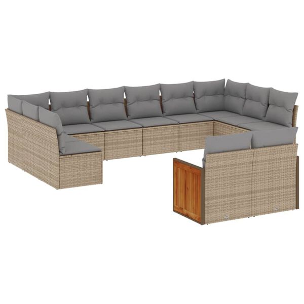 vidaXL Set Divani da Giardino 12 pz con Cuscini Beige in Polyrattan