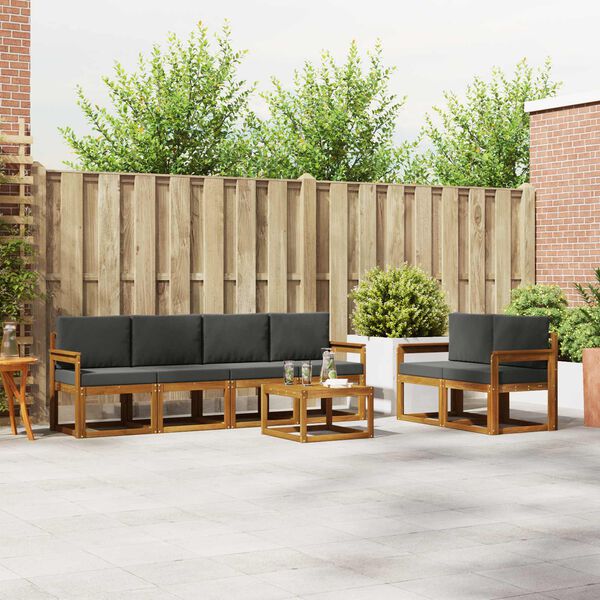 vidaXL Set di divani da esterno con cuscino 7 pcs Naturale e Antracite