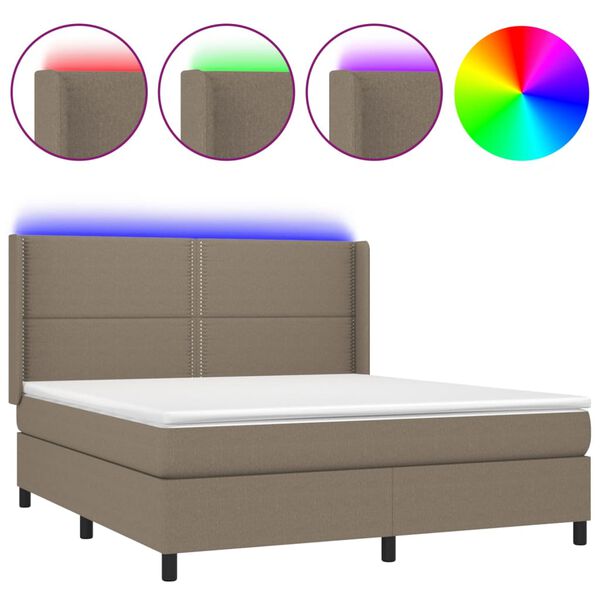 vidaXL Letto a Molle con Materasso e LED Tortora 160x200 cm in Tessuto