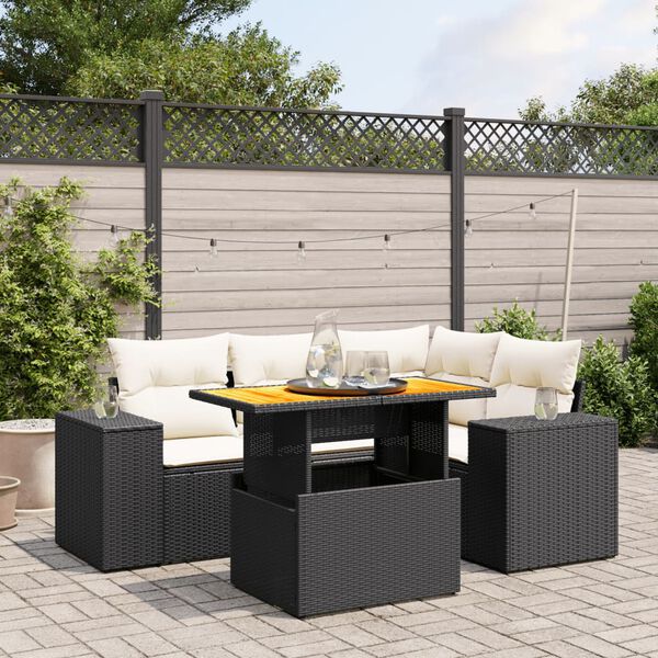 vidaXL Set Divani da Giardino 5 pz con Cuscini in Polyrattan Nero
