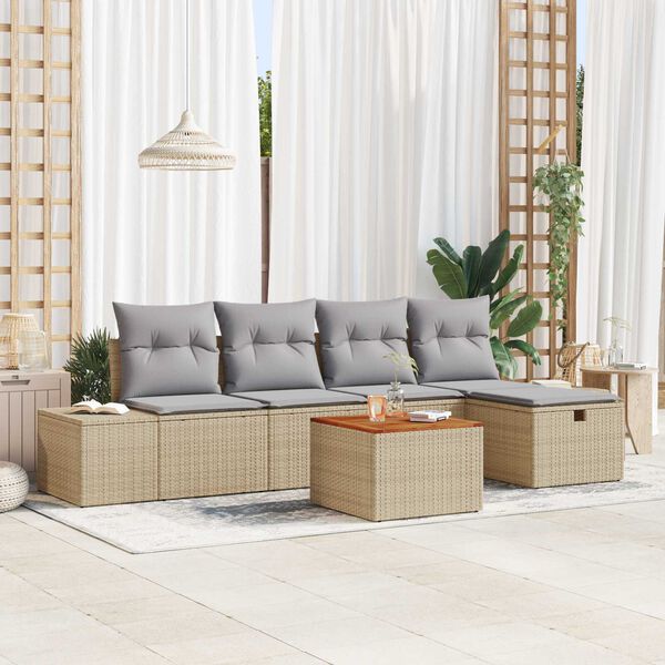 vidaXL Set Divano da Giardino con cuscino 6 pcs Beige polyrattan