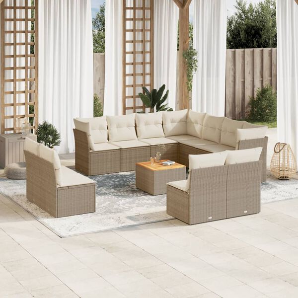 vidaXL Set Divani da Giardino 12 pz con Cuscini Beige in Polyrattan