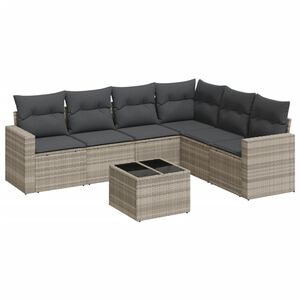 vidaXL Set Divani da Giardino 7pz con Cuscini Grigio Chiaro Polyrattan