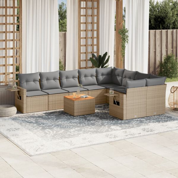 vidaXL Set Divano da Giardino 10 pz con Cuscini Beige Misto Polyrattan